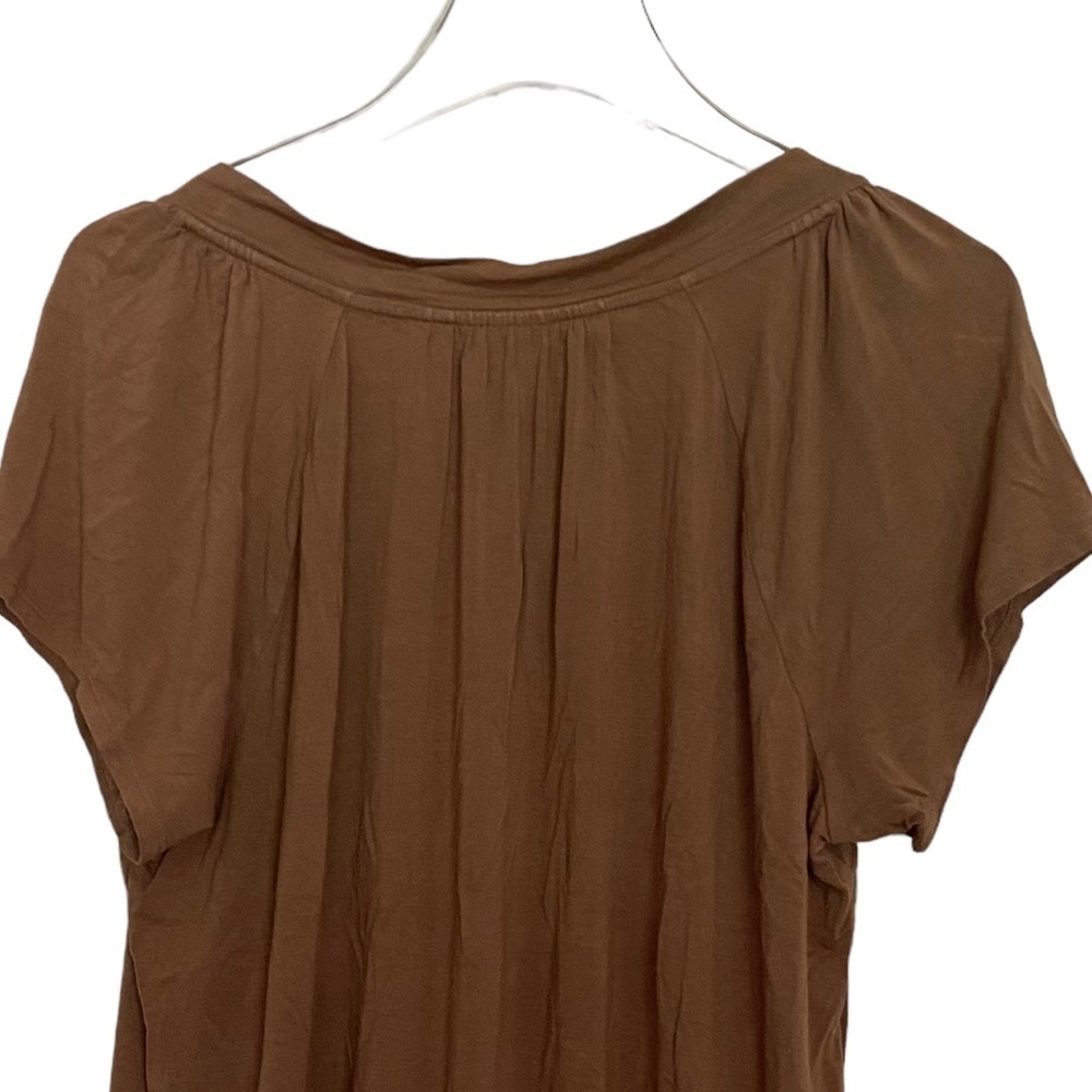 JM Collection Brown Cap Sleeve Pullover V-Neck Top Size Large - Picture 4 of 5